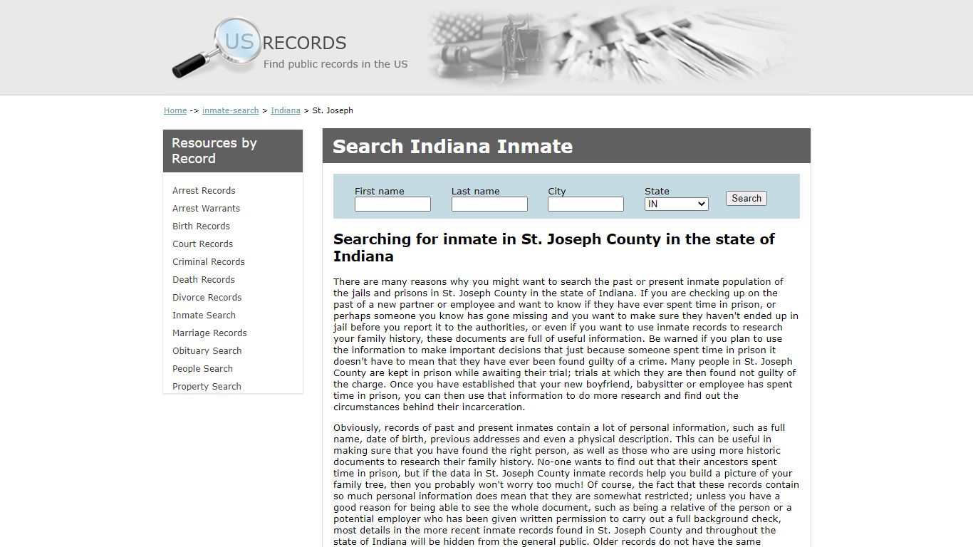 Search Inmate St. Joseph Indiana | US Records