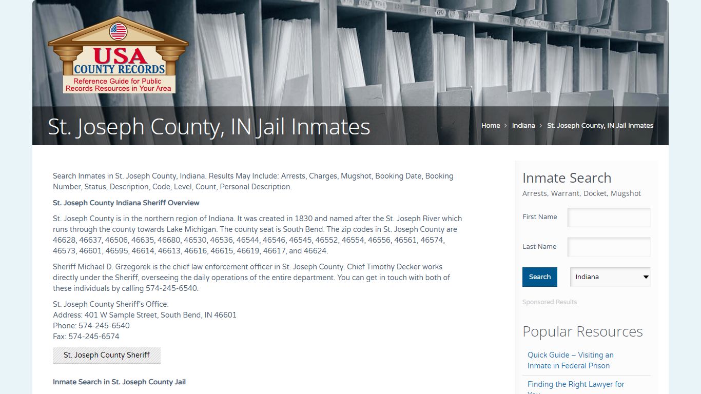 St. Joseph County, IN Jail Inmates | Name Search